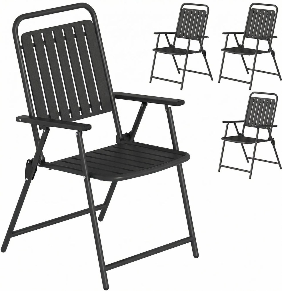 Outsunny Conjunto de 4 Cadeiras Dobráveis para Jardim com Apoios de Braços Encosto e Assento Estrutura Metálica 55x63x93 cm Preto | Aosom Portugal