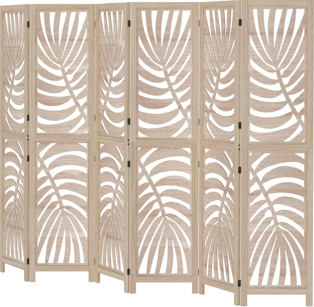 Biombo de interior em madeira com 6 painéis, 240 x 170 cm, dobrável e portátil, com padrão de folhas, design amovível, madeira natural