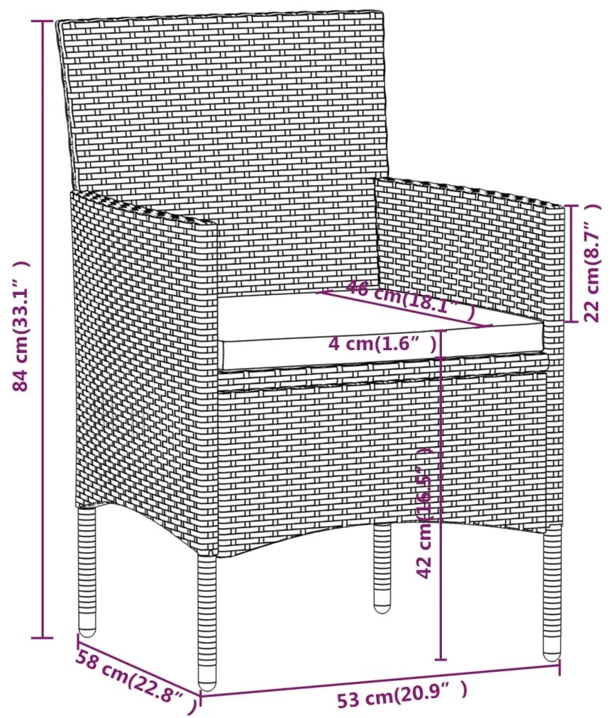 3 pcs conjunto de jantar para jardim c/ almofadões bege e preto