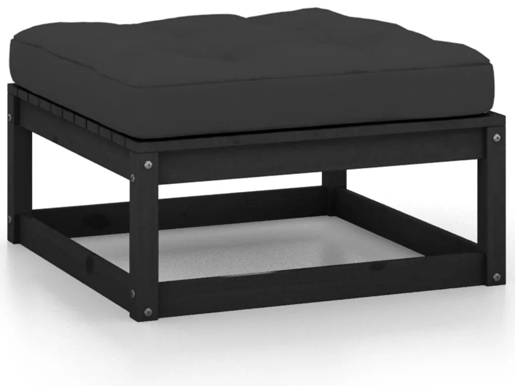 11 pcs conj. lounge de jardim c/ almofadões pinho maciço preto