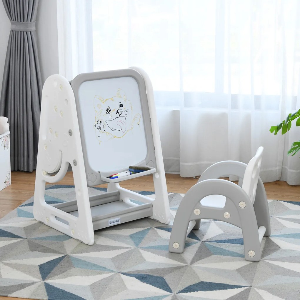 Quadro Infantil 2 em 1 Pinturas infantis Quadro preto de dupla face e estante 62,5 x 53 x 71-100 cm