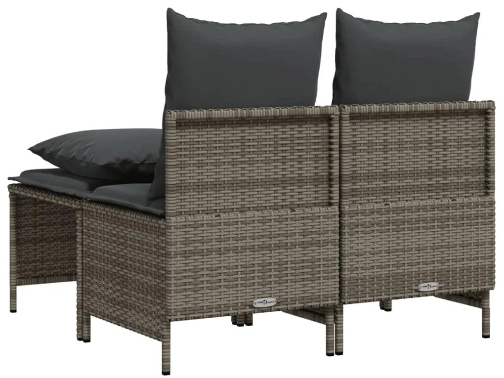 4 pcs conjunto sofás de jardim c/ almofadões vime PE cinzento