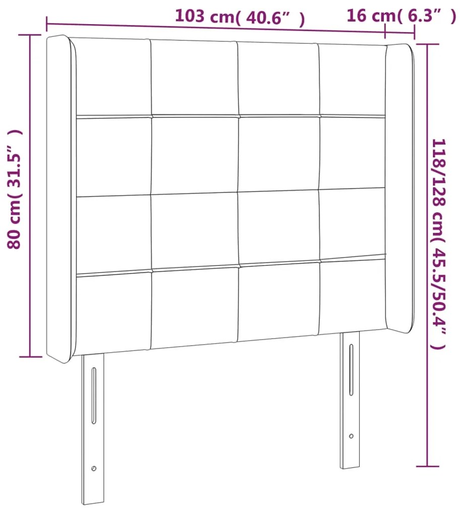 Cabeceira de cama c/ LED tecido 103x16x118/128 cm cinza-escuro