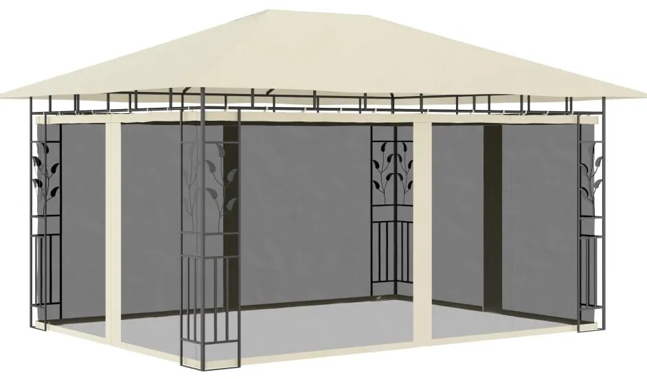 Gazebo c/ mosquiteiro e cordões luzes LED 4x3x2,73m creme