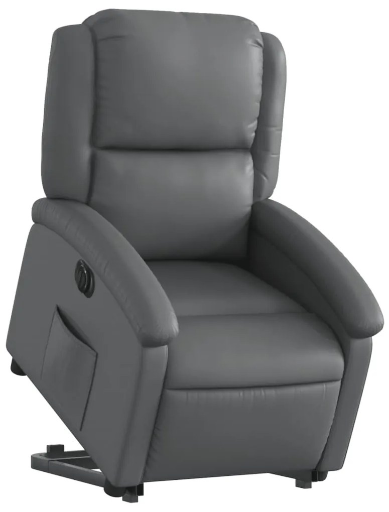 Poltrona reclinável elevatória elétrica couro artif. cinzento