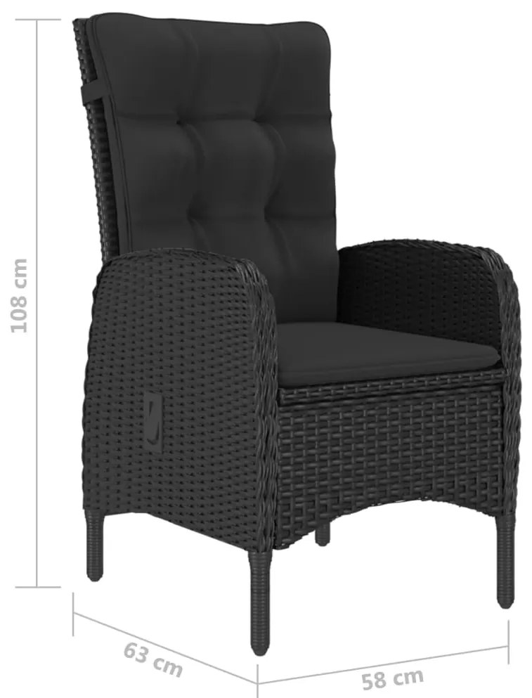 7 pcs conjunto de jantar para jardim preto