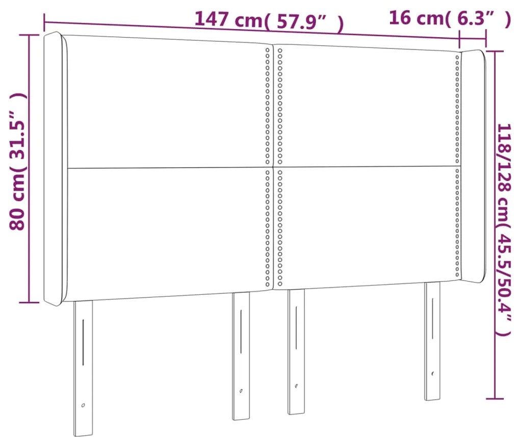 Cabeceira de cama c/ luzes LED tecido 147x16x118/128cm castanho