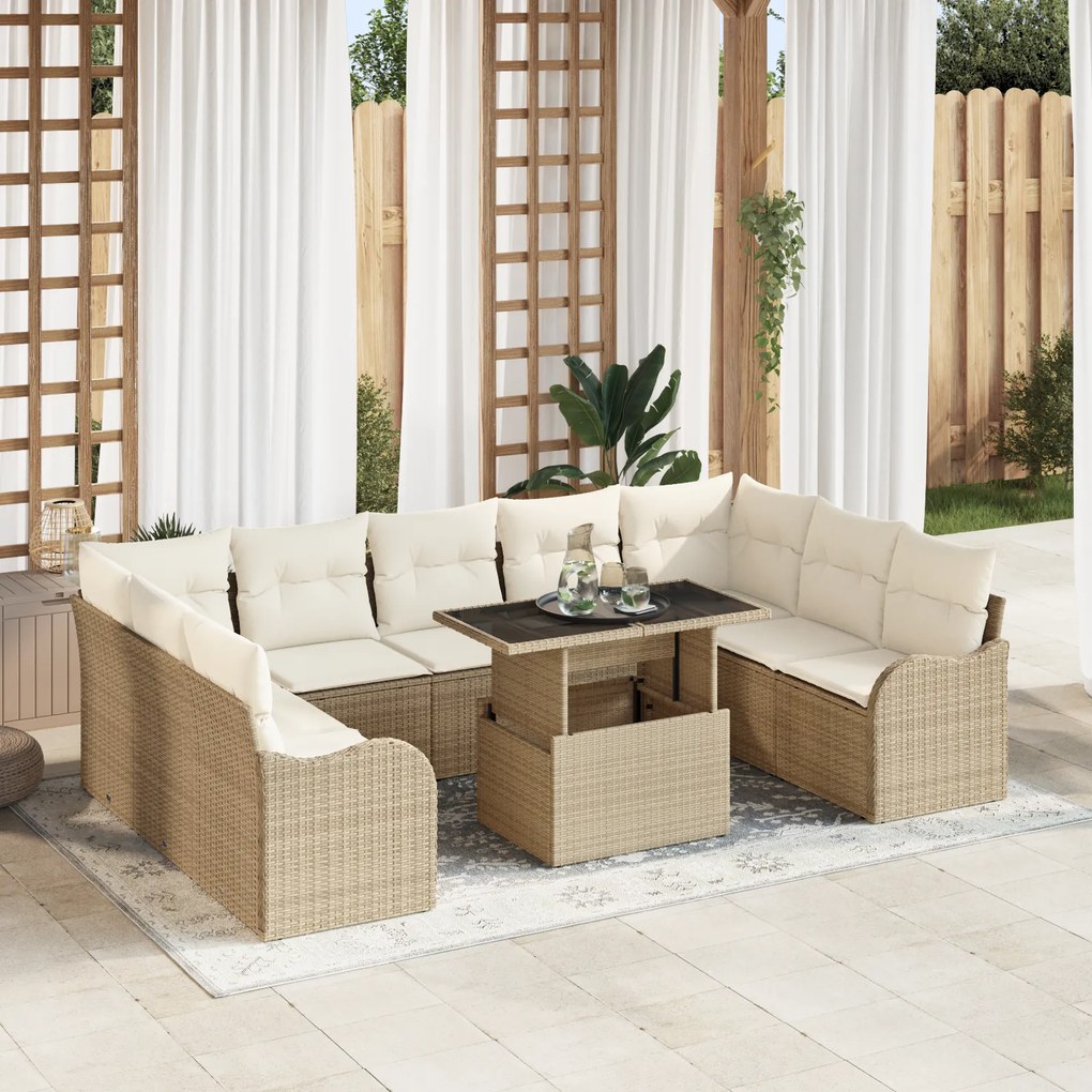 Conjunto de Sofás para Jardim vidaXL de 10 Peças com Almofadas Bege Rattan Polimérico