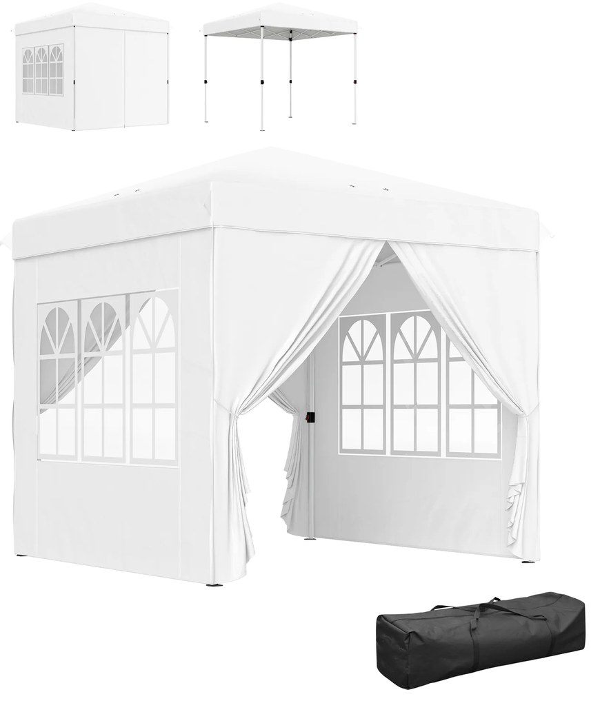 Outsunny Tenda Dobrável Pop-Up 248x248x270 cm com 4 Paredes Laterais Anti-UV Altura Ajustável e Bolsa de Transporte Branco | Aosom Portugal