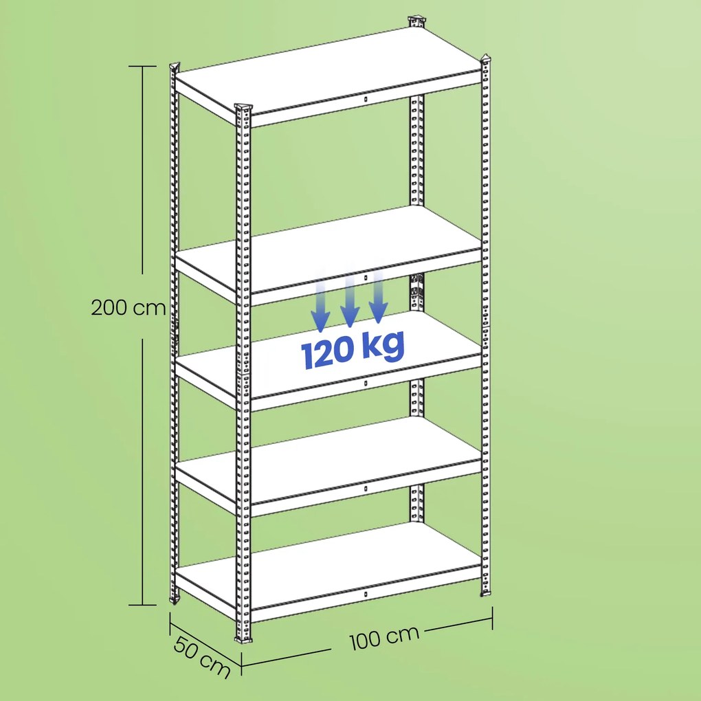 Estante para cargas pesadas 50 x 100 x 200 cm cinzenta
