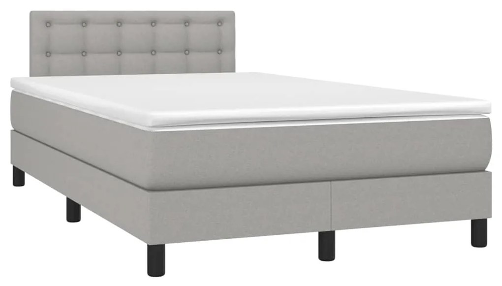 Cama box spring c/ colchão e LED 120x200 cm tecido cinza-claro