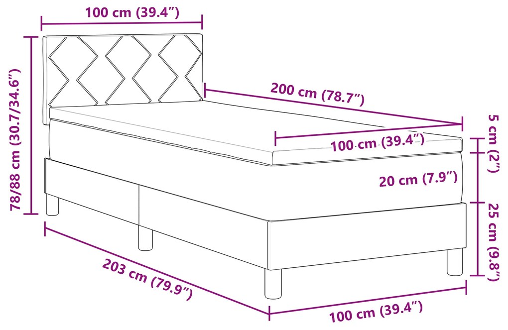 Cama Boxspring com Colchão Creme 100x200 cm Tecido