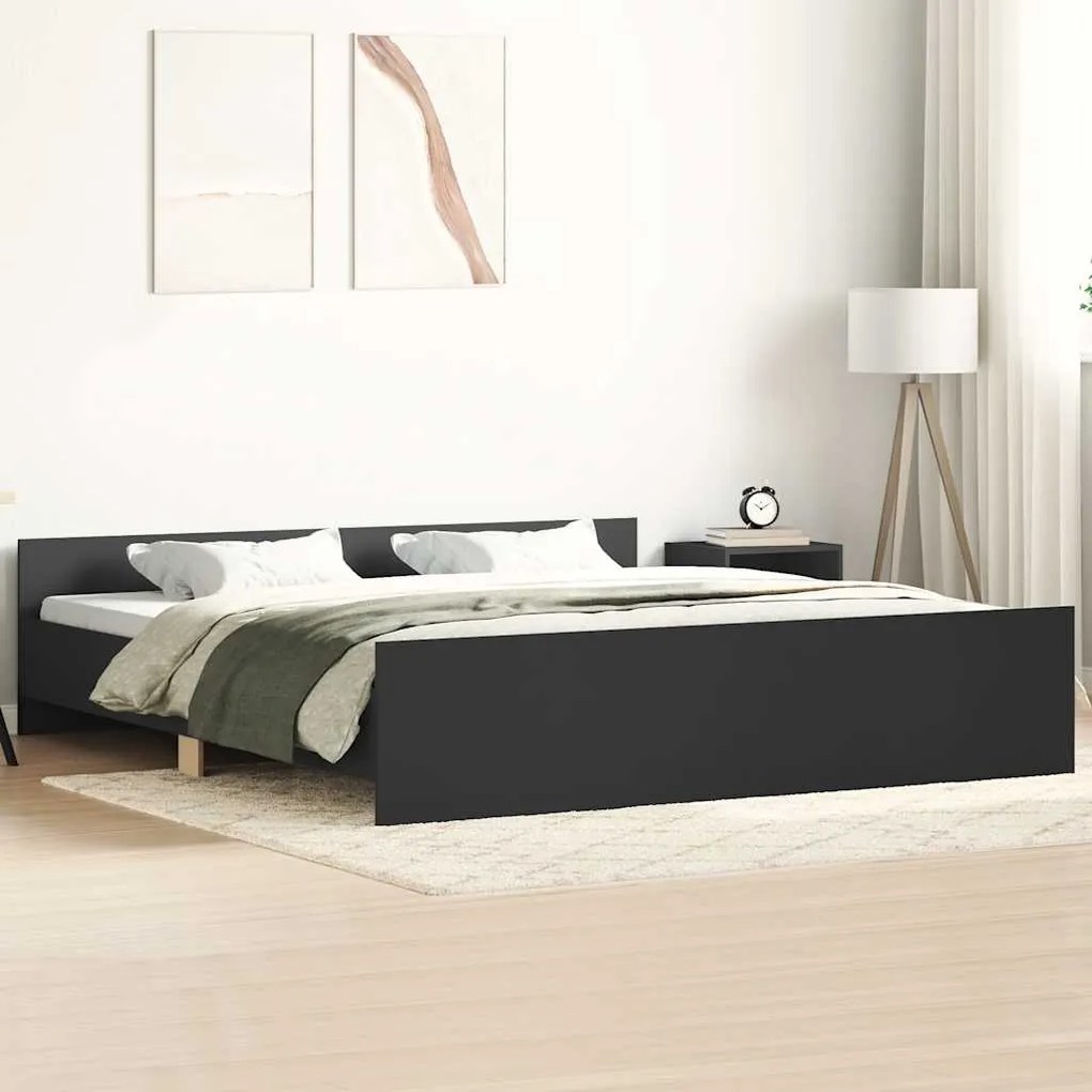 Estrutura de cama c/ painéis cabeceira e pés 200x200 cm preto