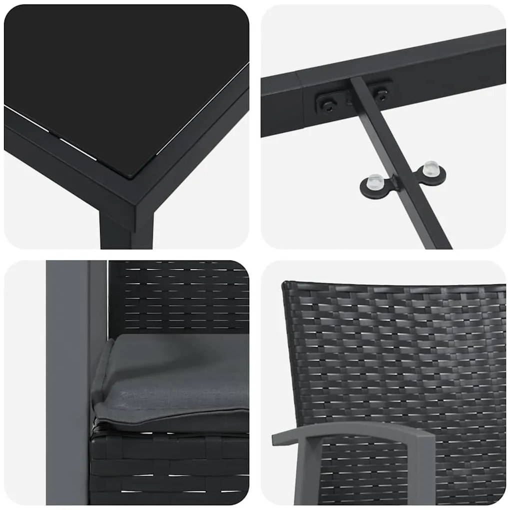 Conjunto de Jantar de Jardim com 5 Peças e Almofadas Preto em Rattan S