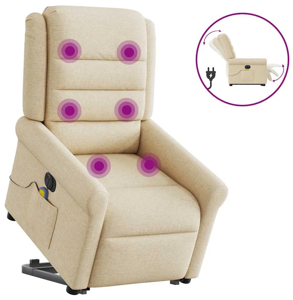 vidaXL Poltrona elétrica elevatória massagens tecido creme