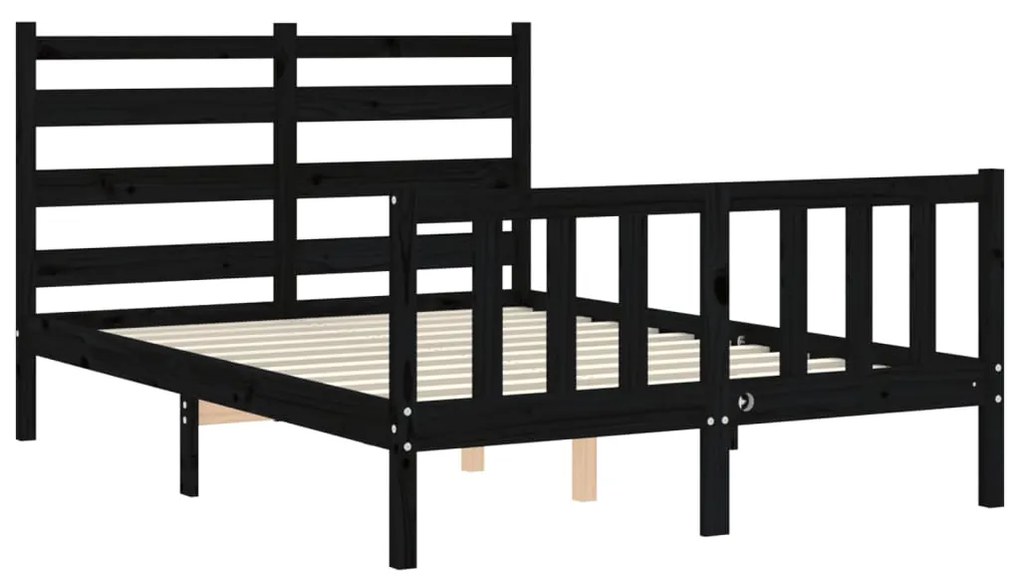 Estrutura de cama com cabeceira 140x190 cm madeira maciça preto