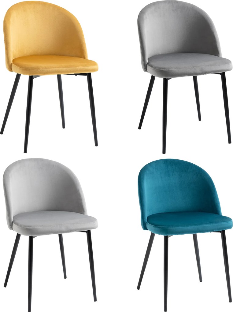 HOMCOM Conjunto de 4 Cadeiras Estofadas em Veludo Cadeira de Cozinha 49x50x77 cm 4 Cores | Aosom Portugal