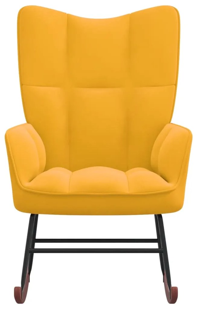 Cadeira de baloiço veludo amarelo mostarda