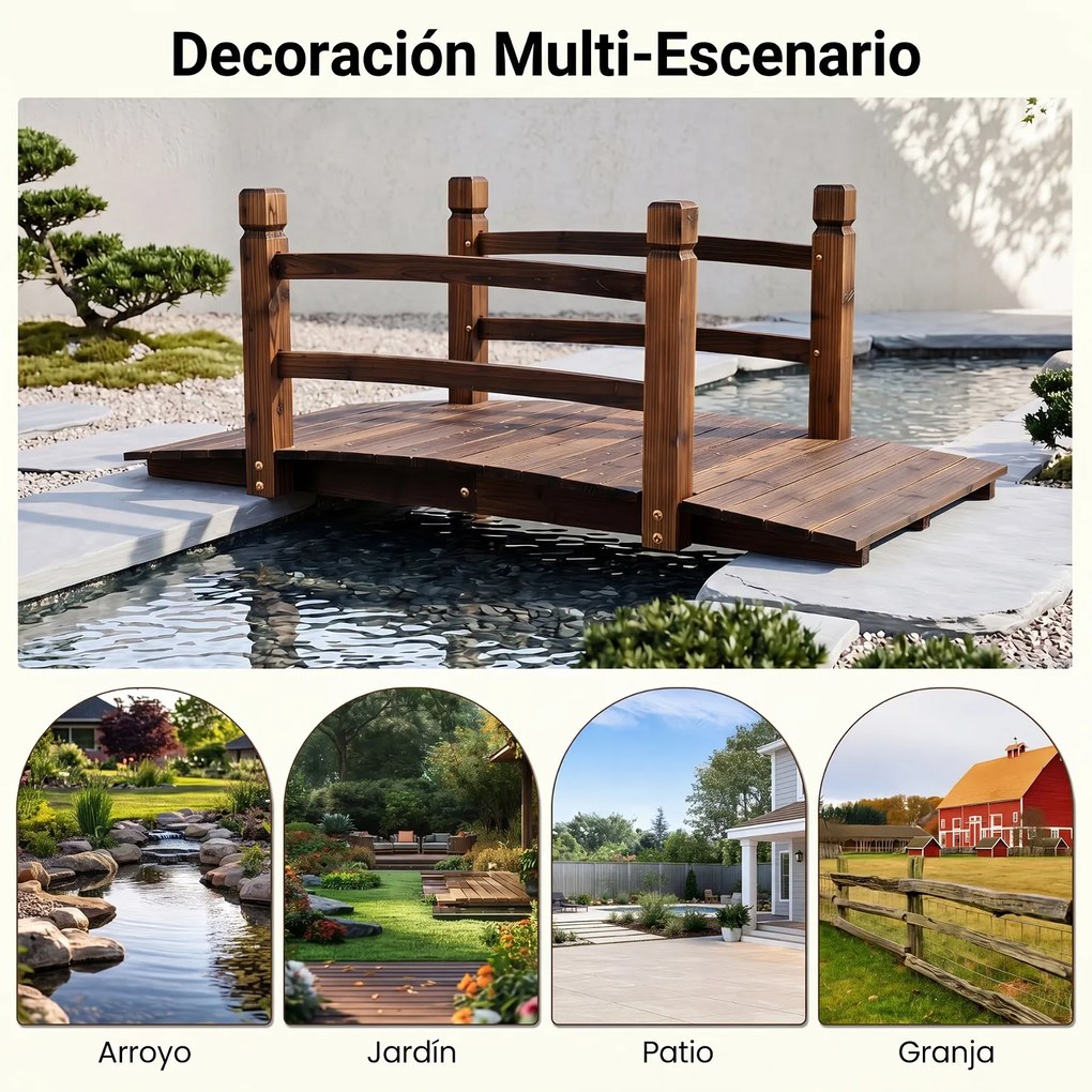 Ponte de Jardim, 125 x 68 x 47 cm, Madeira de Abeto Carbonizada, Castanho