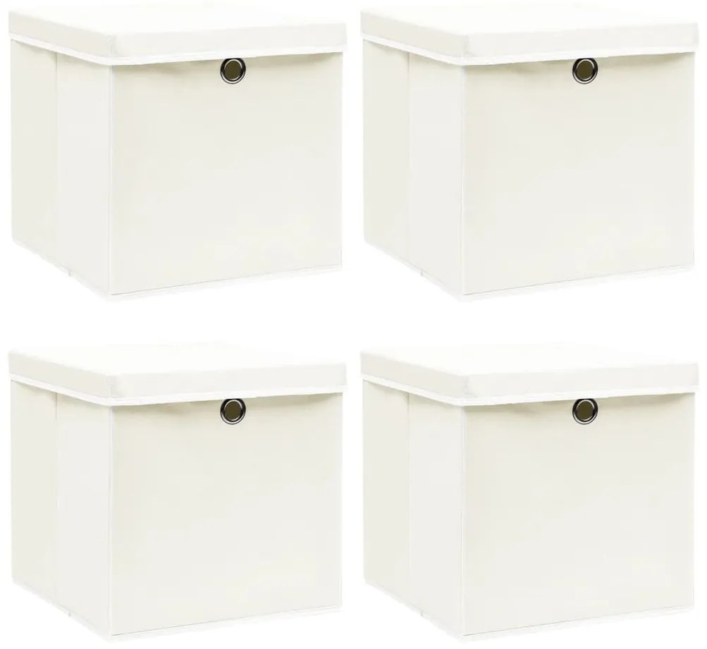 Caixas de arrumação com tampas 4 pcs 32x32x32 cm tecido branco