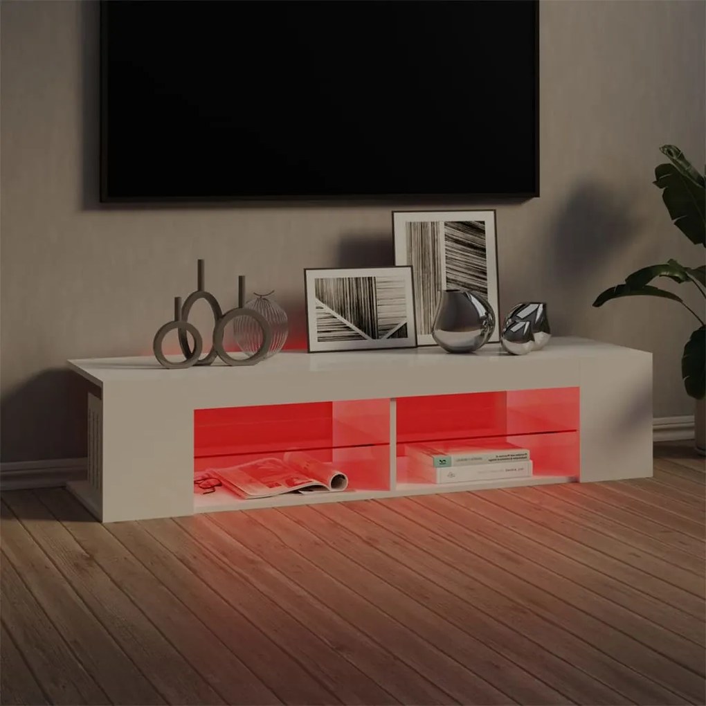 Móvel de TV com luzes LED 135x39x30 cm branco brilhante