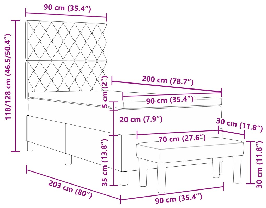 Cama Box Spring com Colchão e Banco Verde Escuro 90x200 cm Veludo