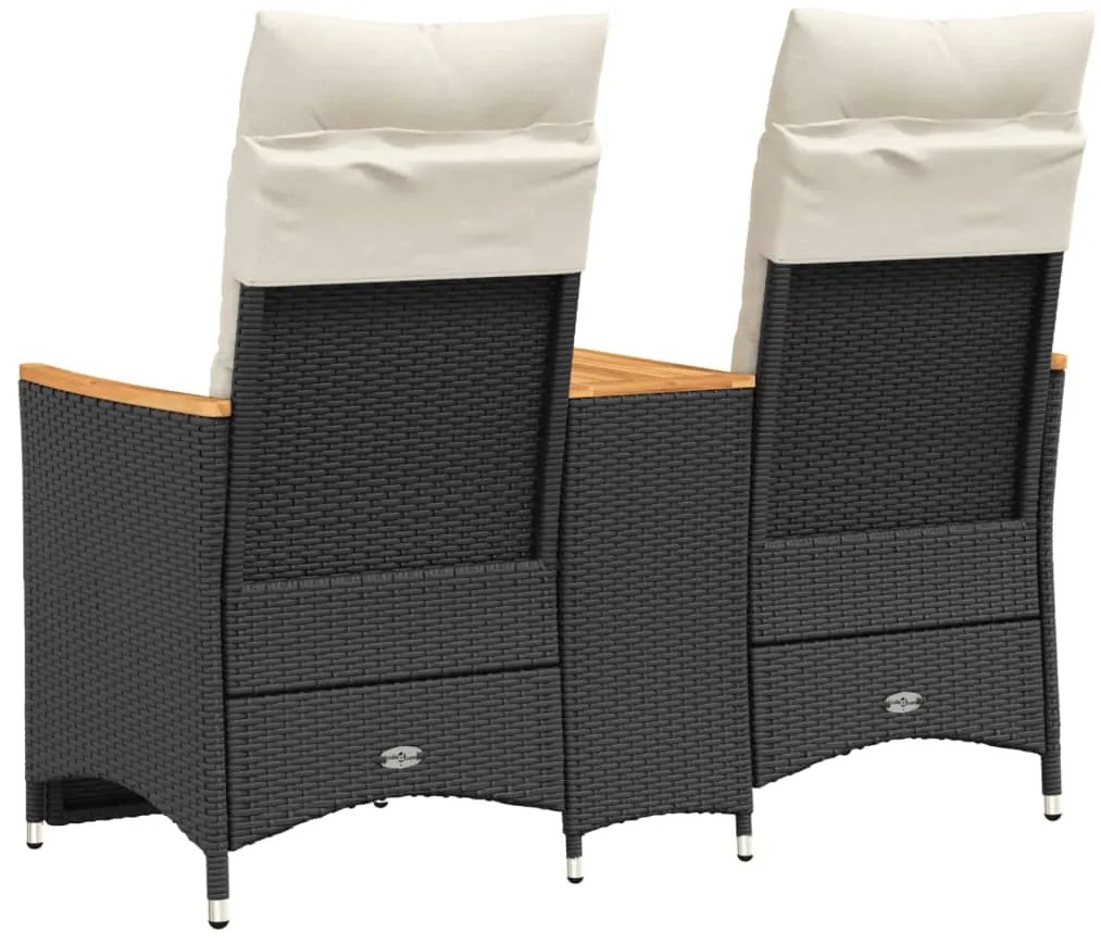 Sofá de jardim reclinável 2 lugares com mesa vime PE preto