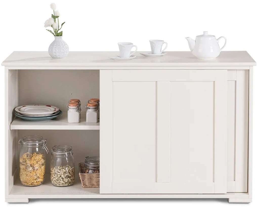 Aparador Buffet com Portas de Correr Armário Multiusos de Madeira 106,5 x 33 x 60 cm Bege