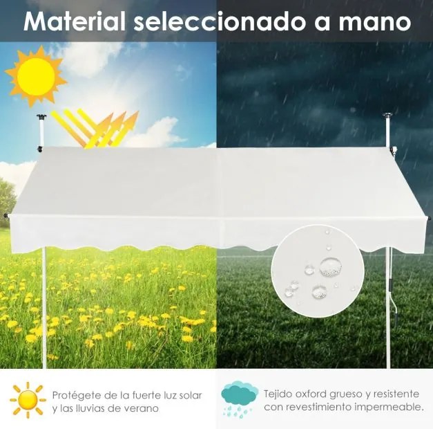 Toldo Telescópico e Retrátil 250 x 125 cm Resistente aos Raios UV Impermeável com Manivela Manual e Altura Ajustável para Janela Varanda Bege