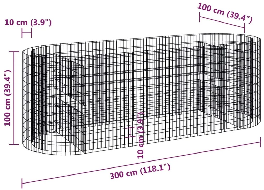 Canteiro elevado/cesto gabião 300x100x100 cm ferro galvanizado