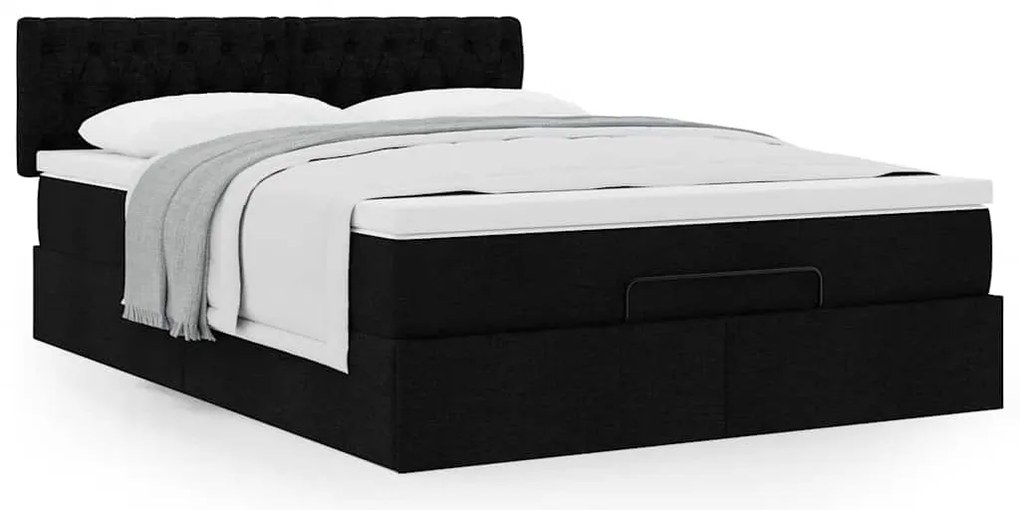 Cama otomana com colchão 140x190 cm tecido preto