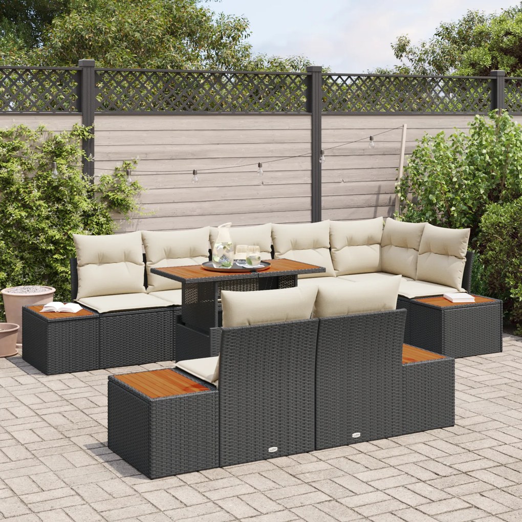 Conjunto de Jantar para Jardim de 9 Peças com Almofadas em Rattan Pret