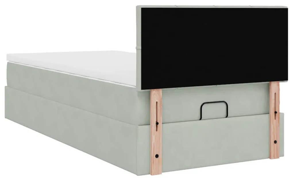 Estrutura cama otomana colchão 80x200 cm veludo cinzento claro