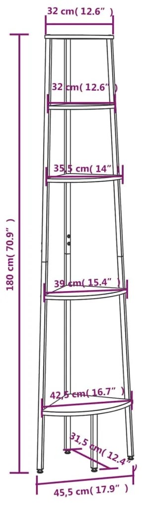 Estante canto 5 prat. 45,5x31,5x180 cm castanho-escuro/preto