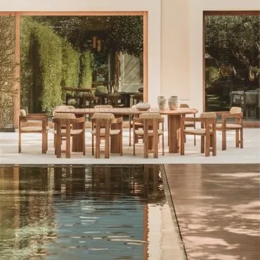 Conjunto De Mesa Ovalada 260x120 Cm Em Madeira De Acácia E 10 Cadeiras De Jardim Em Madeira De Acácia E Rattan Sintético Ginara Castanho Acácia -