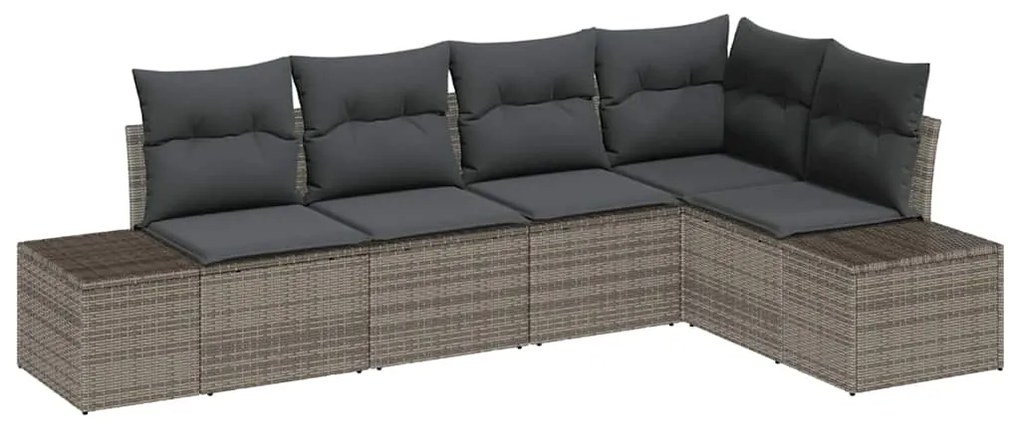 Conjunto de Sofá de Jardim em 5 Peças com Almofadas em Cinza Rattan e