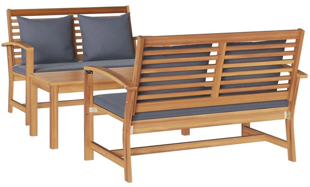 vidaXL Conjunto de Sofá de Jardim 3 pcs Natural Madeira de Teca Sólida