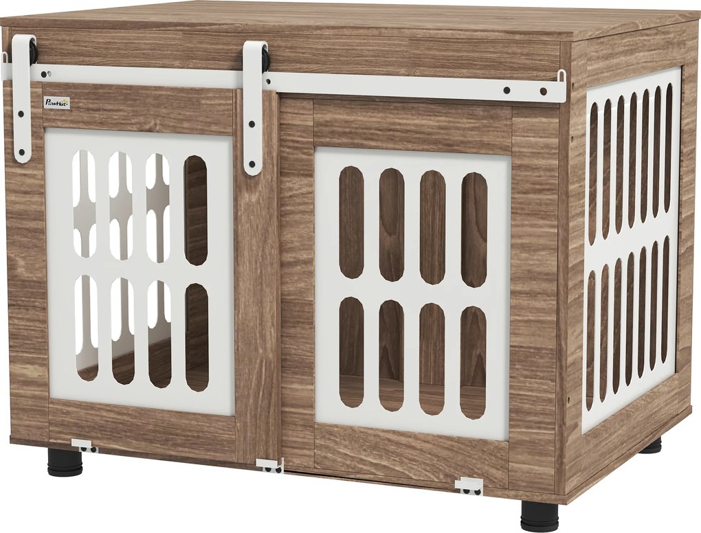 Móvel-gaiola para cães com porta de correr, casinha para cães de tamanho médio, mesa auxiliar, 80 x 59 x 63 cm, nogueira