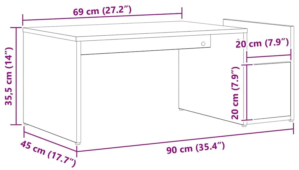 Mesa de Centro vidaXL Preta Carvalho 90x45x35 cm em Madeira de Engenha
