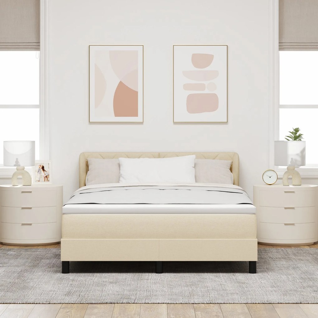 Cama Box Spring vidaXL com Colchão em Creme, 140x200 cm, Tecido