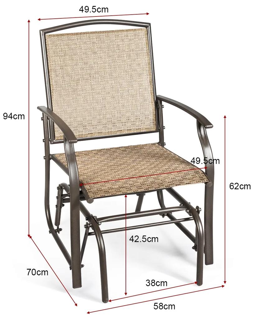 Cadeira de Baloiço Jardim com Armação de Metal para Pátio Jardim Varanda Piscina Gramado 58 x 70 x 94 cm Castanho