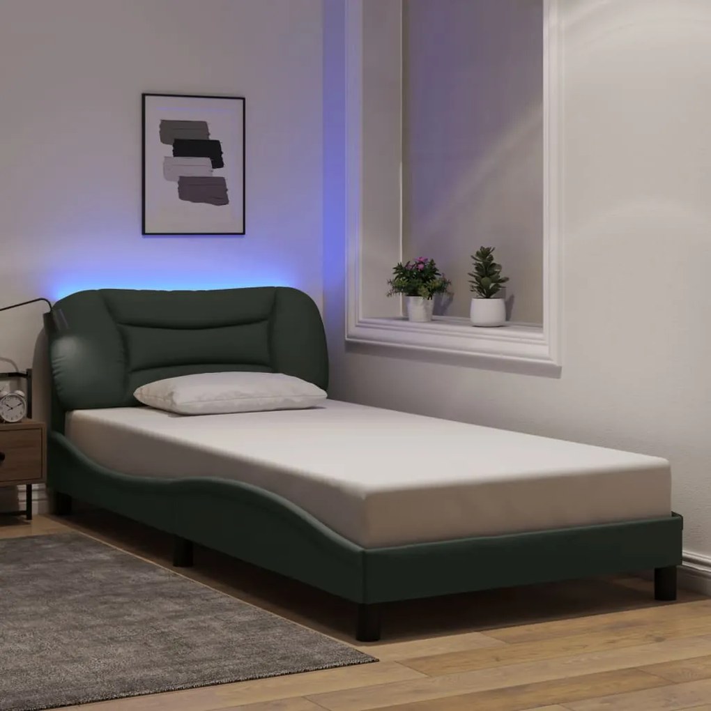Estrutura de cama com LED sem colchão 100x200 cm tecido