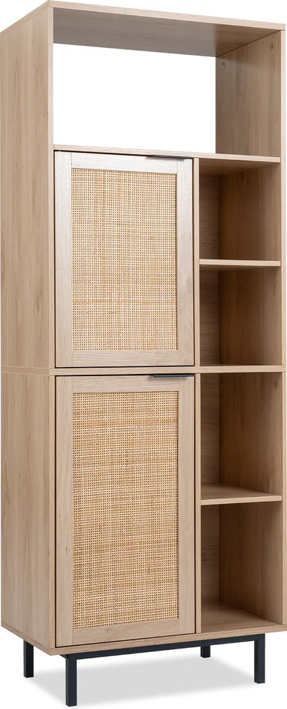 Estante de Arrumação, 60 x 35 x 157 cm, Portas de Vime Entrançado, Natural