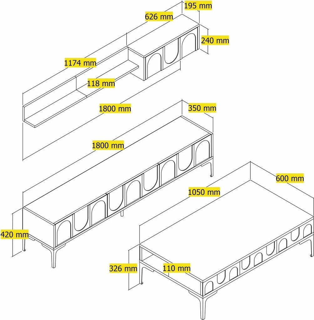 Conjunto de Mobiliário de Sala de Estar Lyon – Branco e Preto – Medida