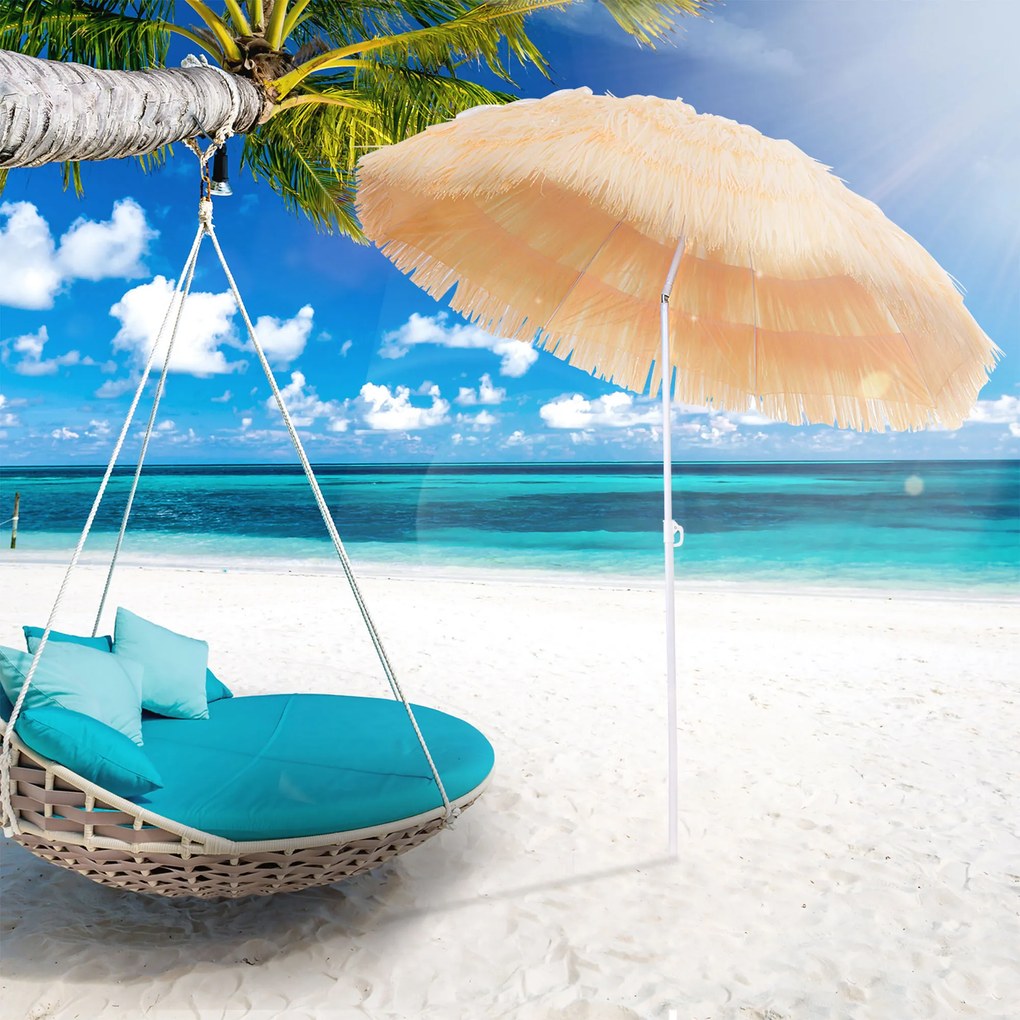 Guarda-sol de praia e jardim com design havaiano, 160 cm, ráfia sintética bege