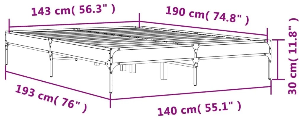 Estrutura de cama 140x190 cm derivados madeira/metal