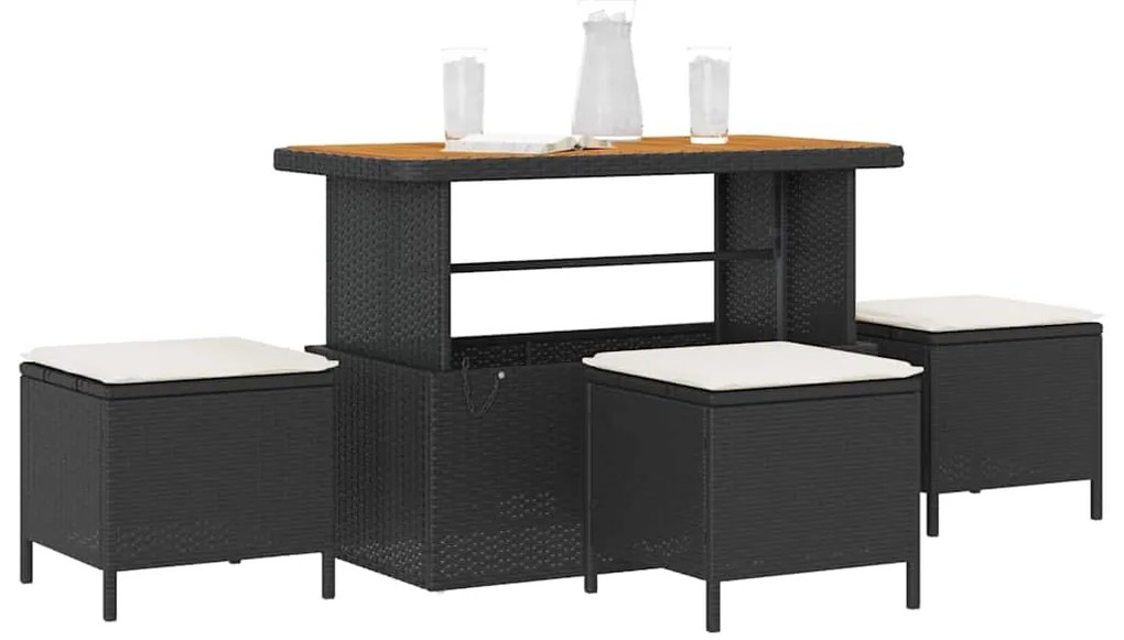 Conjunto de Jantar para Jardim de 4 Peças com Almofadas Preto Rattan d