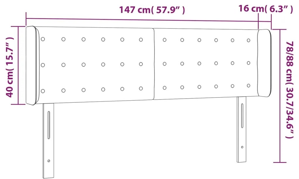 Cabeceira de cama c/ abas veludo147x16x78/88 cm cinzento-claro