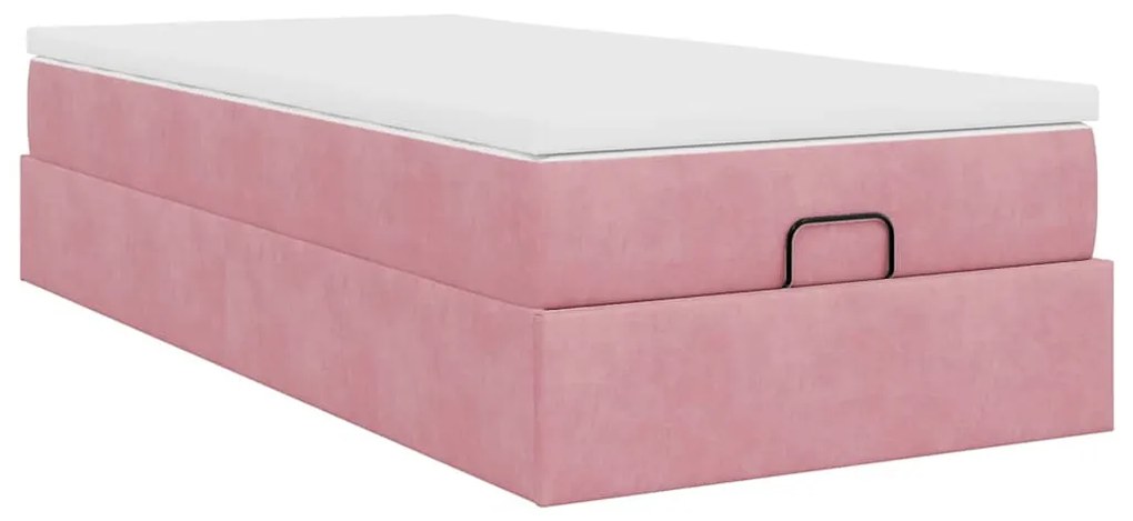 Estrutura de cama otomana com colchão rosa 90x200cm veludo