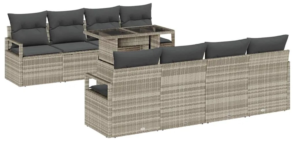 Conjunto de Sofá de Jardim vidaXL de 9 Peças com Almofadas em Cinzento